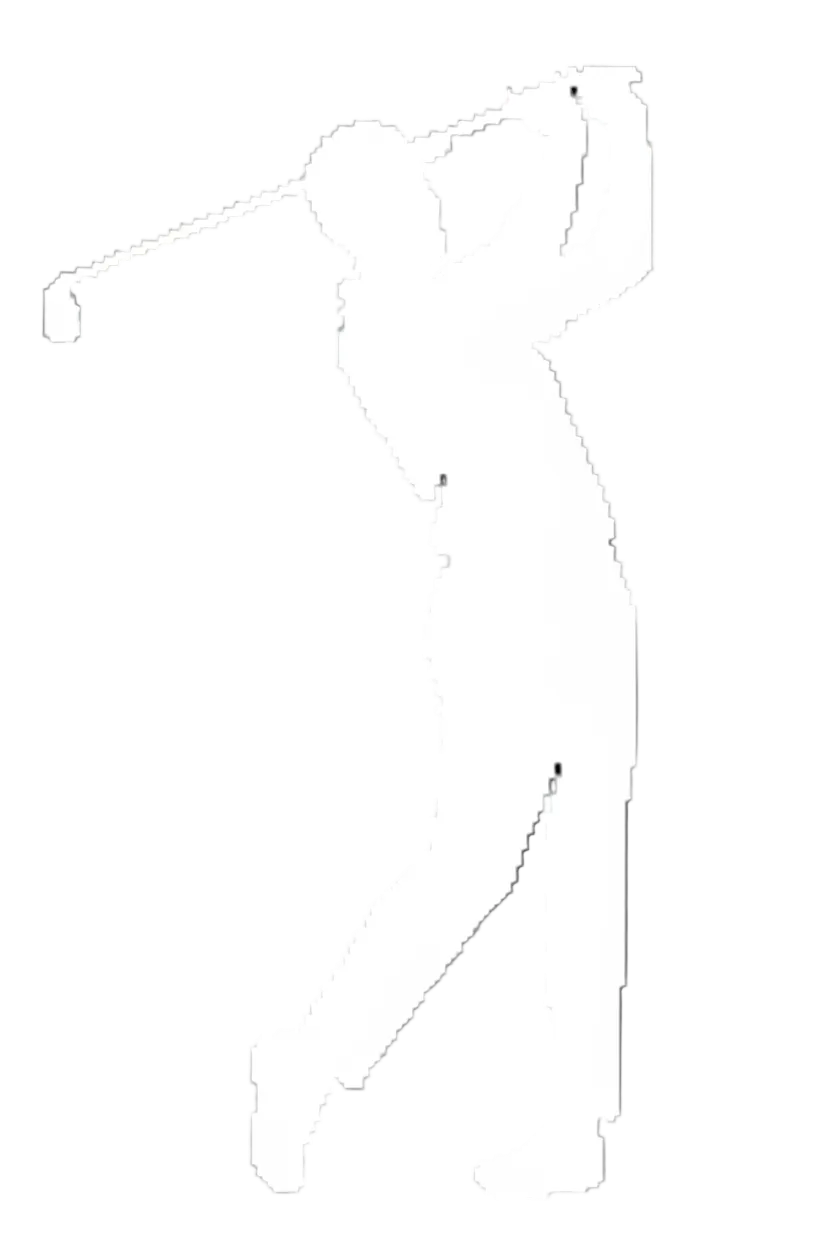 Green silhouette of a golfer swinging a club on a white background